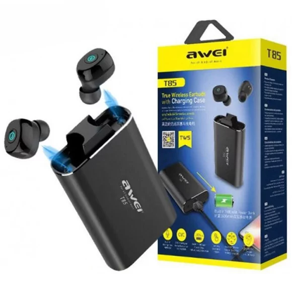 AWEI T85 TWS Wireless Earbuds Bluetooth Earphone Headphones with Power Bank